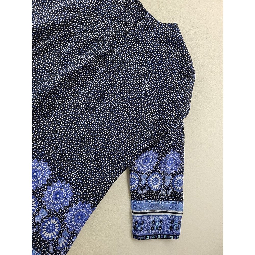 Boden Women 10 Navy Floral Blouse Pin Tucked Front Sheer 3/4 Sleeve Cottage Core - Picture 11 of 11
